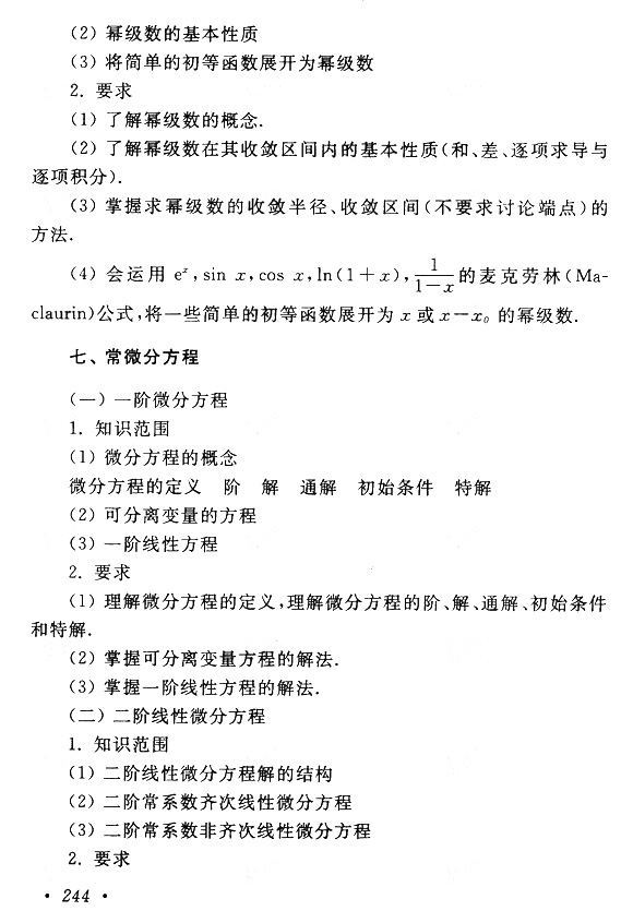 2015年成考專升本高等數學(一)考試大綱