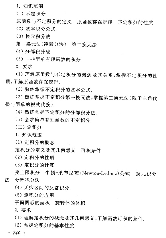 2015年成考專升本高等數學(一)考試大綱